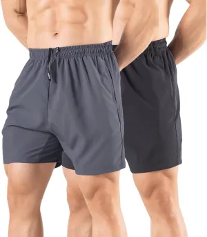 Men's 5" Running Shorts 2 Pack Quick Dry Athletic Workout Gym Shorts with Zipper Pockets