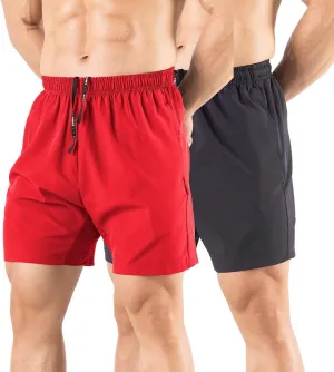 Men's 5" Running Shorts 2 Pack Quick Dry Athletic Workout Gym Shorts with Zipper Pockets