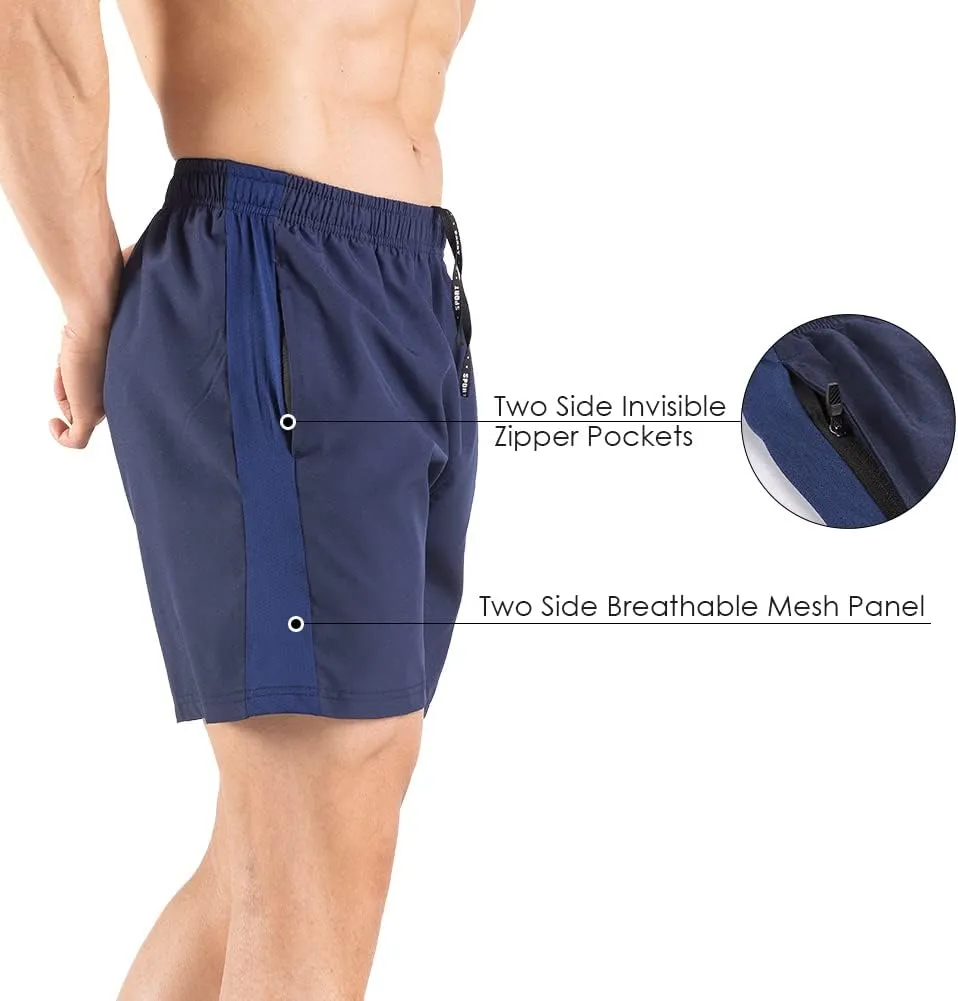 Men's 5" Running Shorts 2 Pack Quick Dry Athletic Workout Gym Shorts with Zipper Pockets