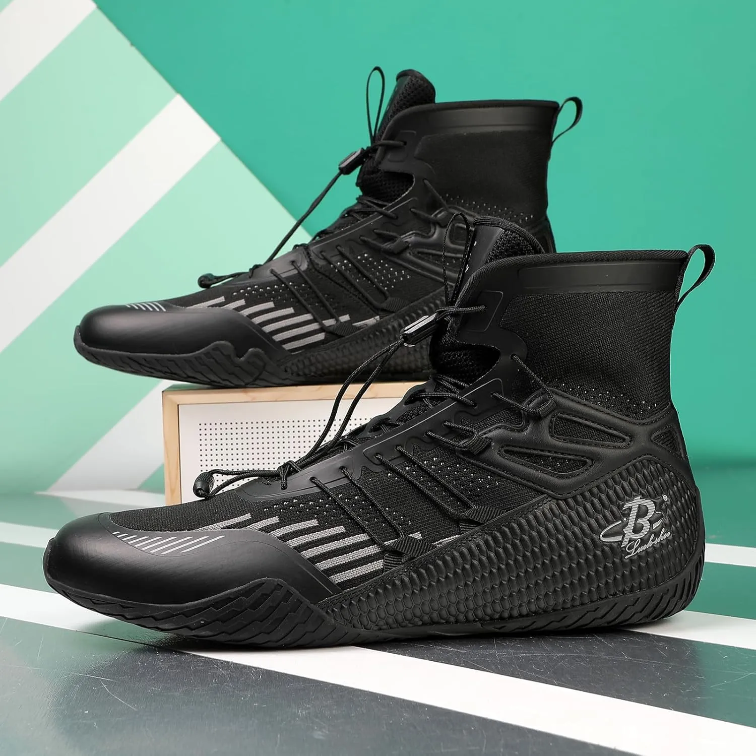 Men’s Boxing Shoes Lightweight High-Top Training Shoes with Drawstring – Supportive Gym Footwear for Fighters