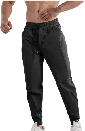 Mens Cargo Pants Elastic Waist Drawstring Relaxed Fit Joggers for Men Tapered Stretch Outdoor Work Pants