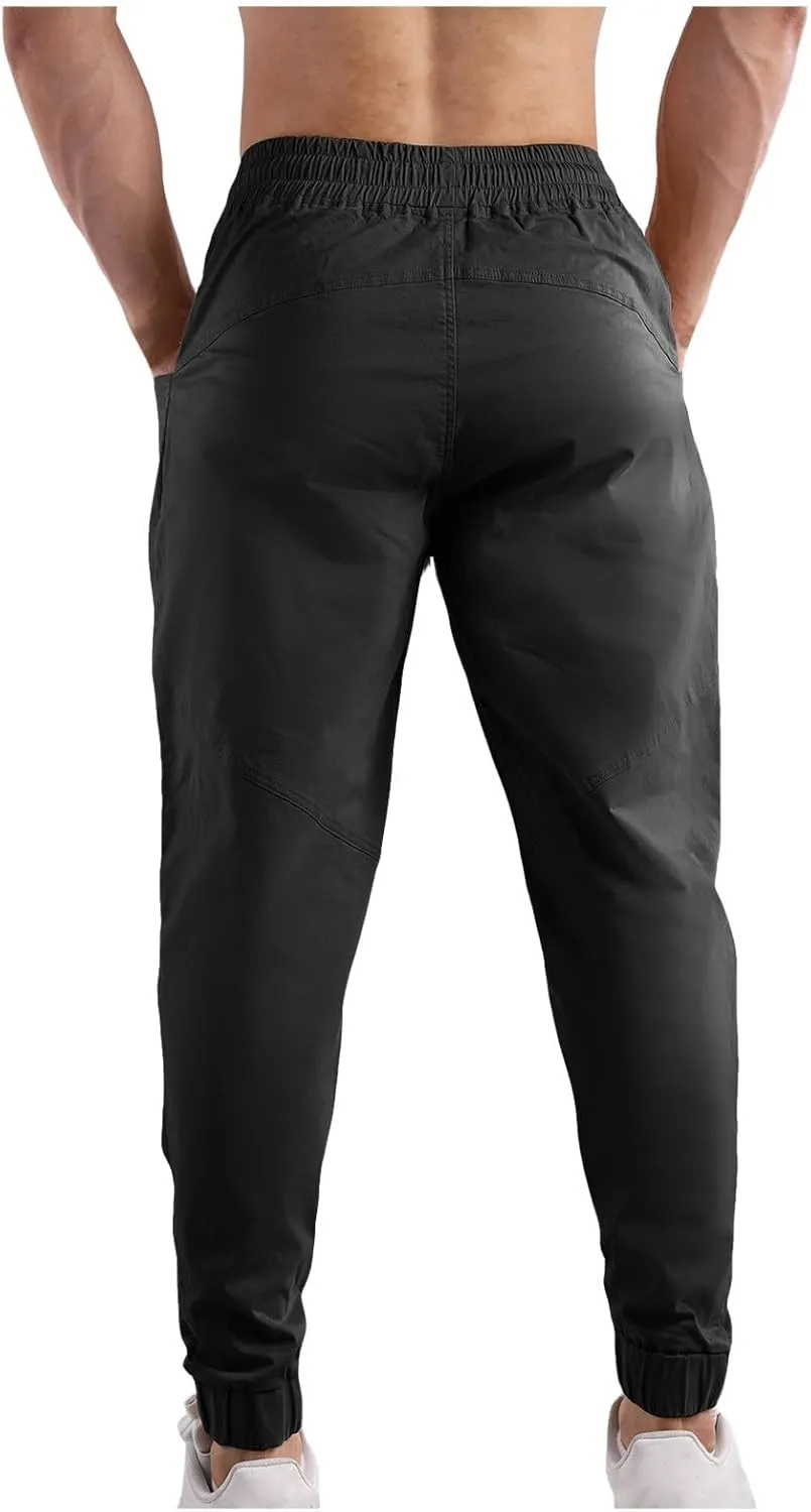 Mens Cargo Pants Elastic Waist Drawstring Relaxed Fit Joggers for Men Tapered Stretch Outdoor Work Pants