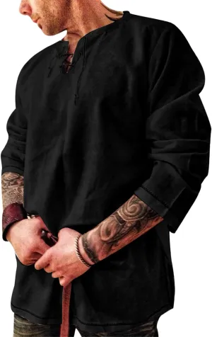 Men's Fashion Cotton Linen Shirt Long Sleeve Solid Color Ethnic Beach Yoga Top