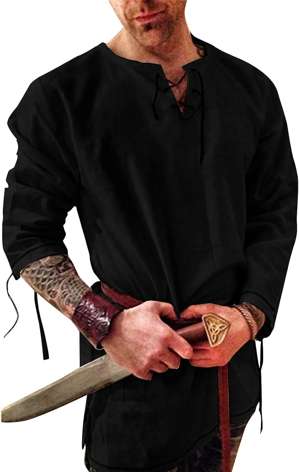 Men's Fashion Cotton Linen Shirt Long Sleeve Solid Color Ethnic Beach Yoga Top