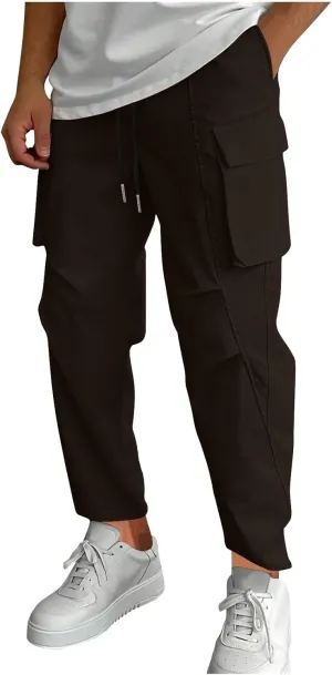 Mens Joggers with Pocket Cargo Drawstring Casual Athletic Sports Trendy Pants Running Workout Relaxed Fit Trousers