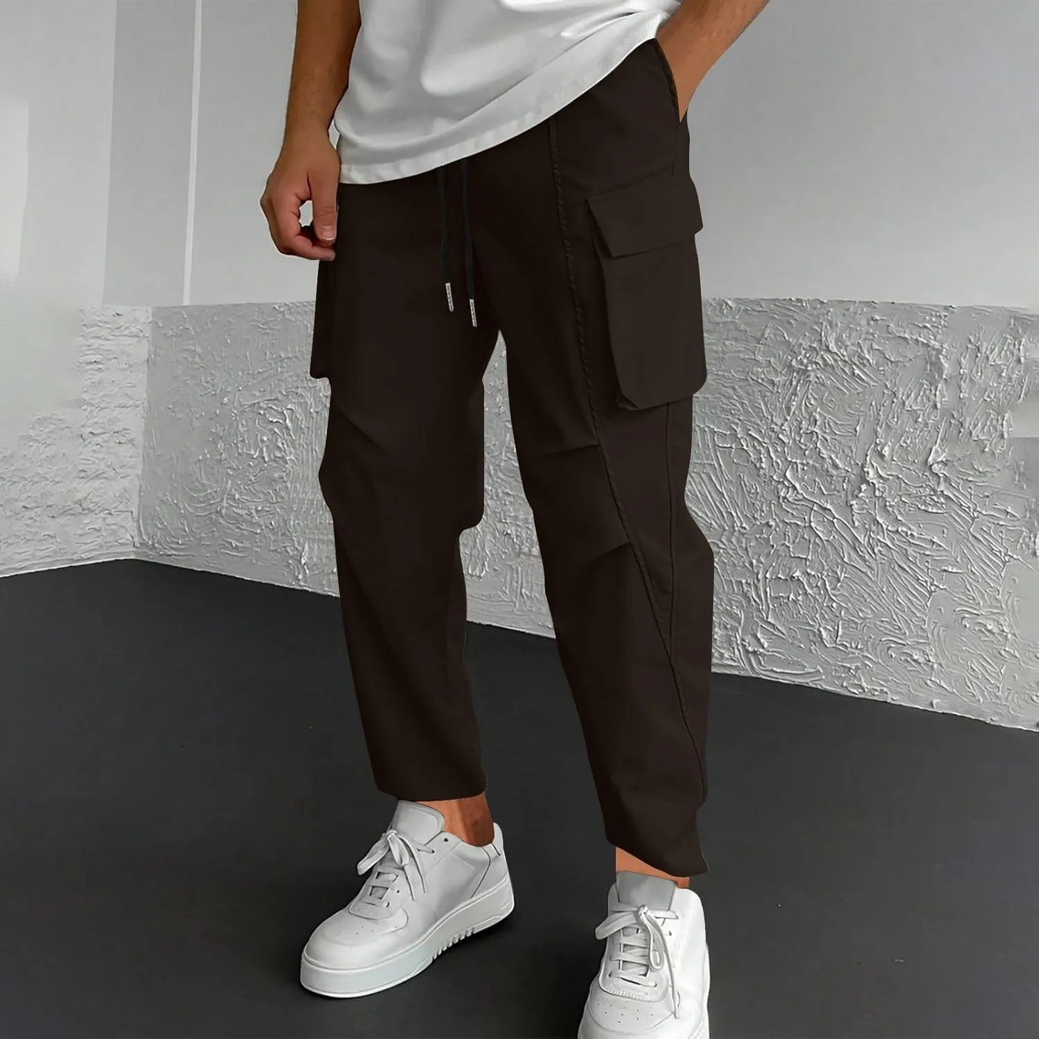 Mens Joggers with Pocket Cargo Drawstring Casual Athletic Sports Trendy Pants Running Workout Relaxed Fit Trousers
