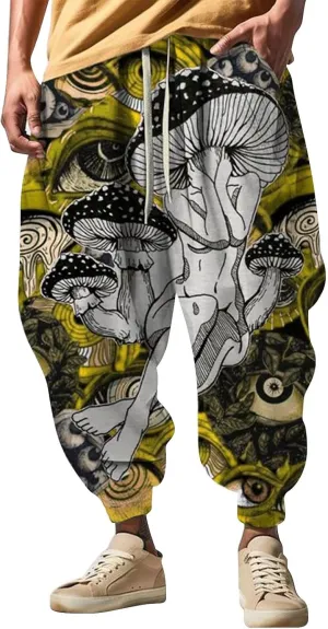 Men's Linen Harem Drawstring Pants Men's Autumn Fun Print Fashion Street Feel Casual Hiking Outdoor Twill Track