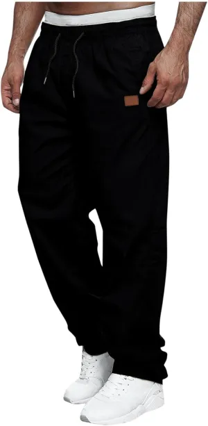 Mens Sweatpants Casual Drawstring Sports Pants Multi Pockets Relaxed Fit Joggers Athletic Outdoor Straight Leg Pants