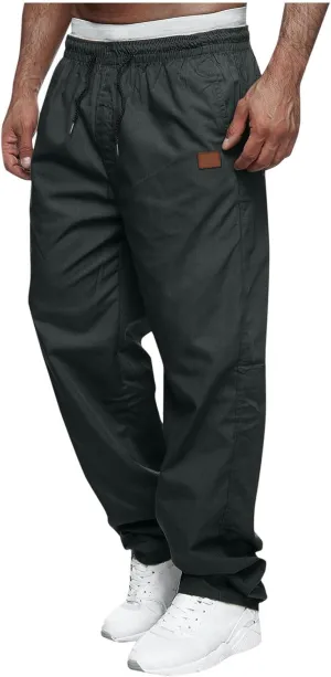 Mens Sweatpants Casual Drawstring Sports Pants Multi Pockets Relaxed Fit Joggers Athletic Outdoor Straight Leg Pants