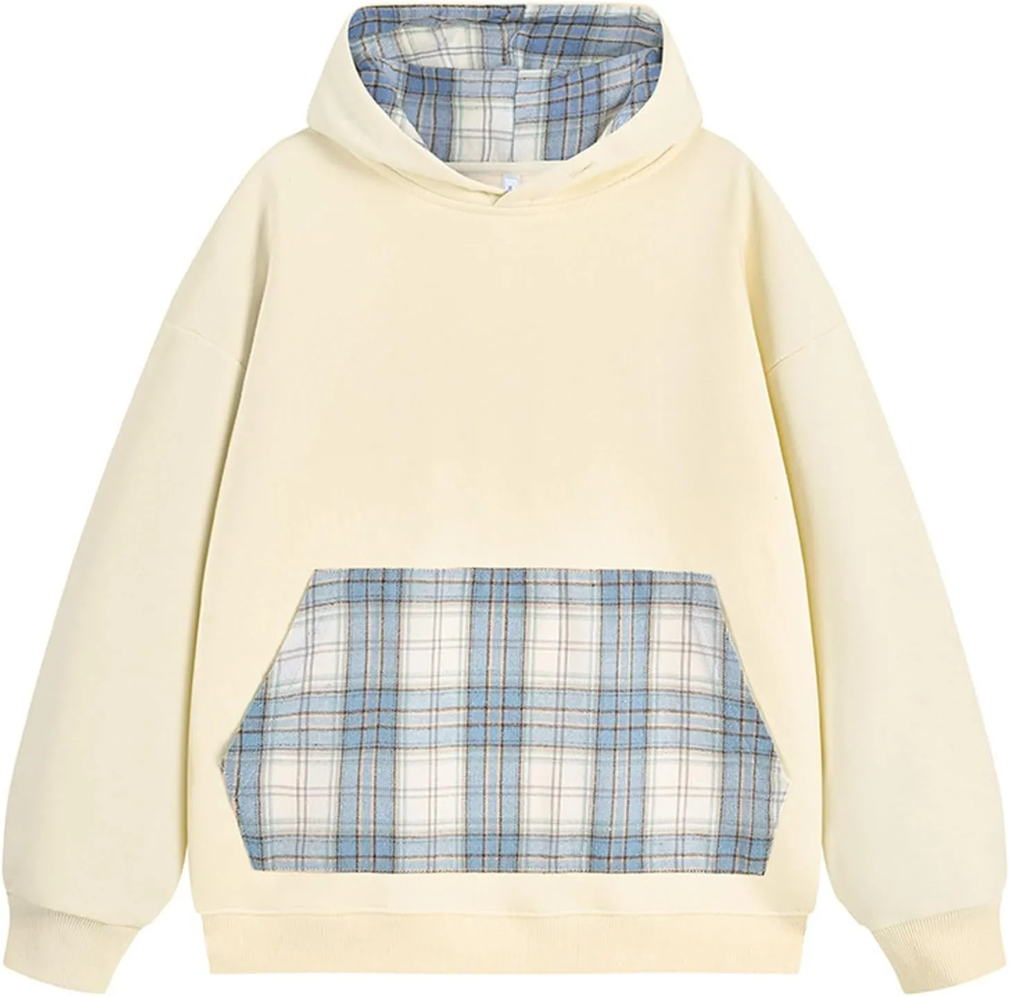 Mens Sweatshirt Hoodies Long Sleeve Casual Sweatshirts Men's Classic Plaid Hoodies with Pocket Drawstring Pullover
