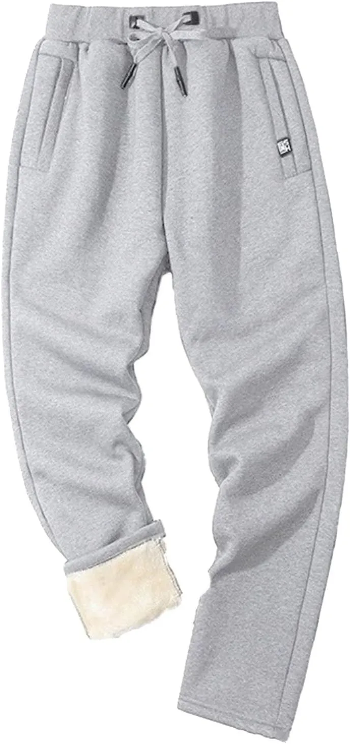 Men's Winter Fleece Pants Sherpa Lined Sweatpants Athletic Warm Track Joggers Casual Drawstring Comfy Soft Sweatpants