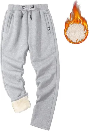 Men's Winter Fleece Pants Sherpa Lined Sweatpants Athletic Warm Track Joggers Casual Drawstring Comfy Soft Sweatpants