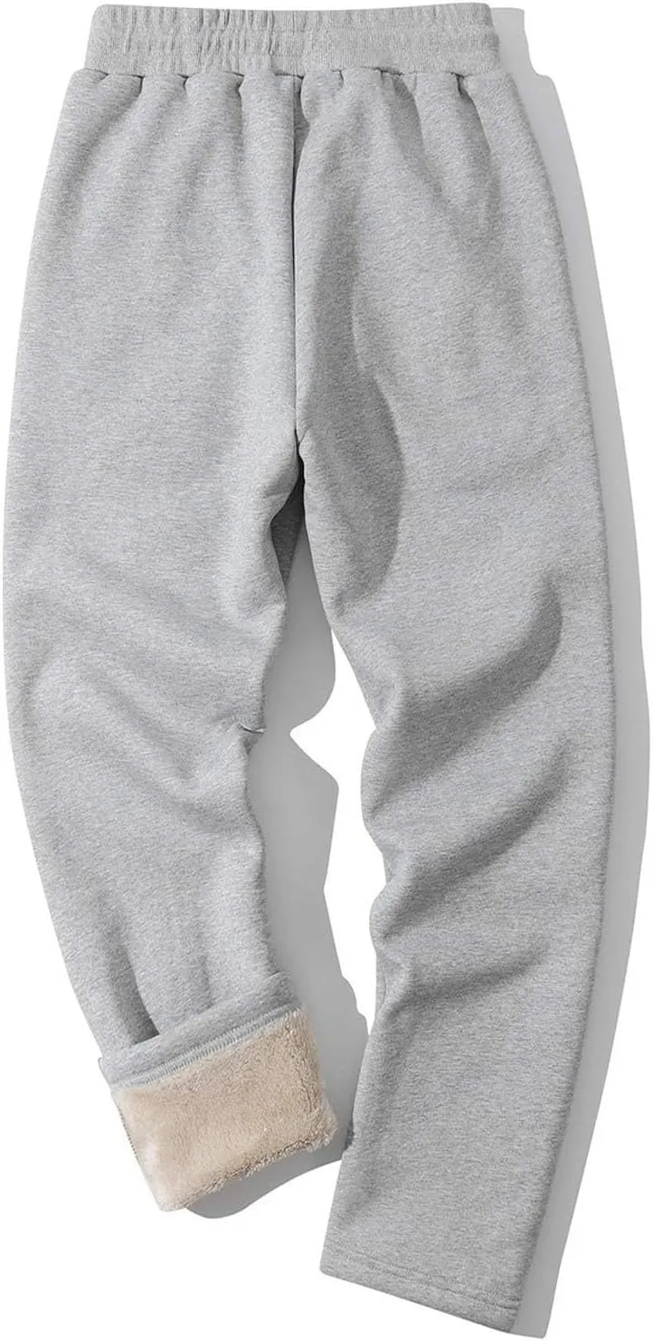 Men's Winter Fleece Pants Sherpa Lined Sweatpants Athletic Warm Track Joggers Casual Drawstring Comfy Soft Sweatpants