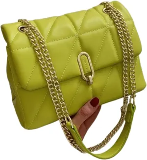 Messenger Bag Summer PU Leather Flap Bags Women Solid Color Shoulder Handbags Chain Purses Leisure Bag (Color : Green, Size : 23x11.5x16cm)