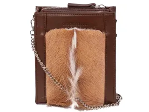 Messenger Springbok Handbag in Cocoa Brown with a fan feature