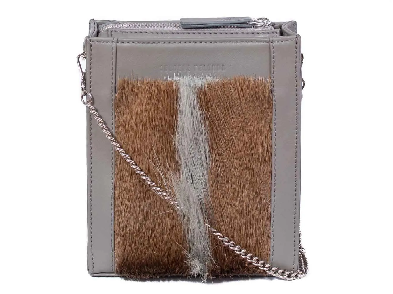 Messenger Springbok Handbag in Slate Grey with a fan feature