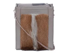 Messenger Springbok Handbag in Slate Grey with a fan feature