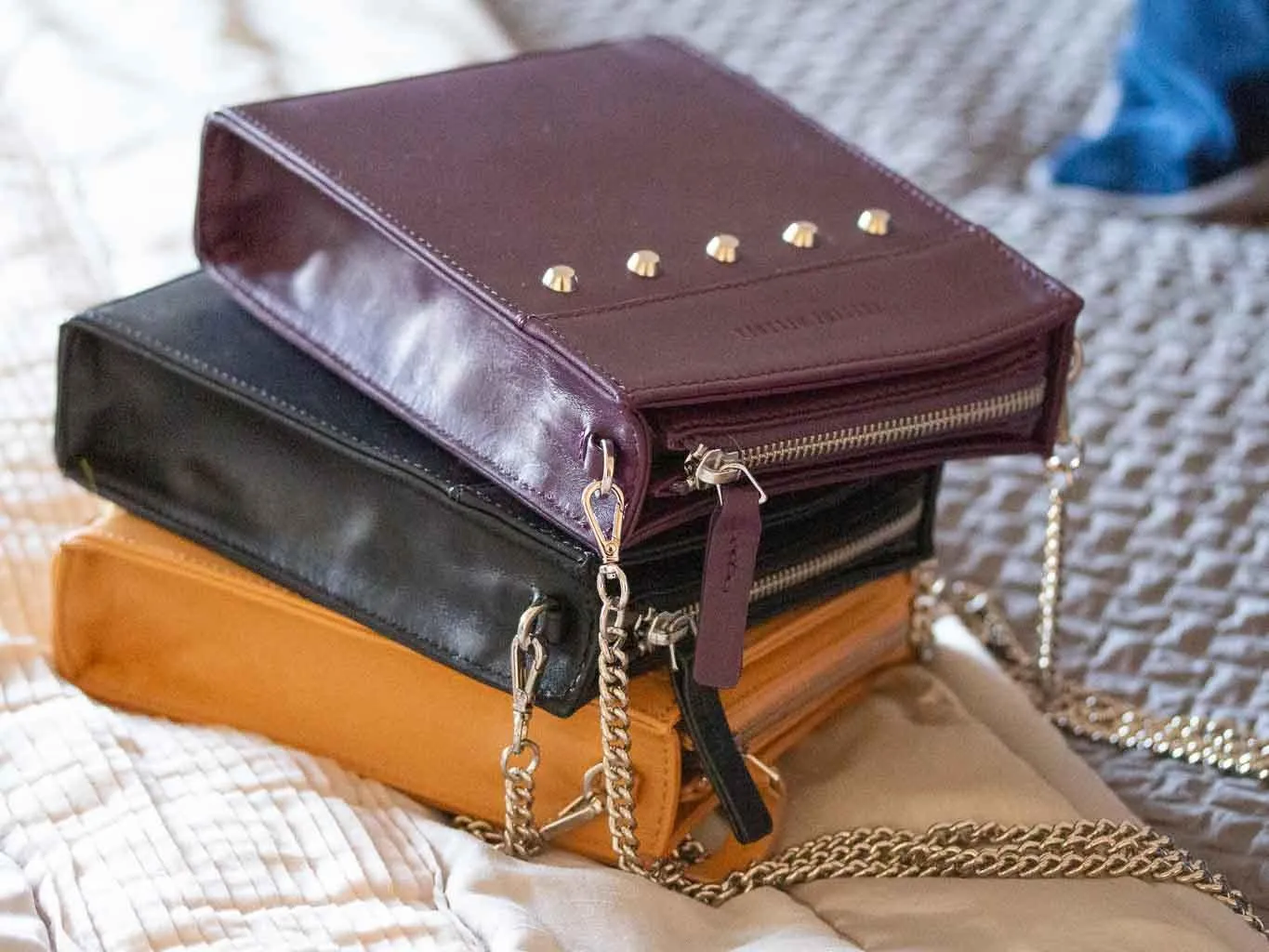 Messenger Studded Handbag in Deep Purple