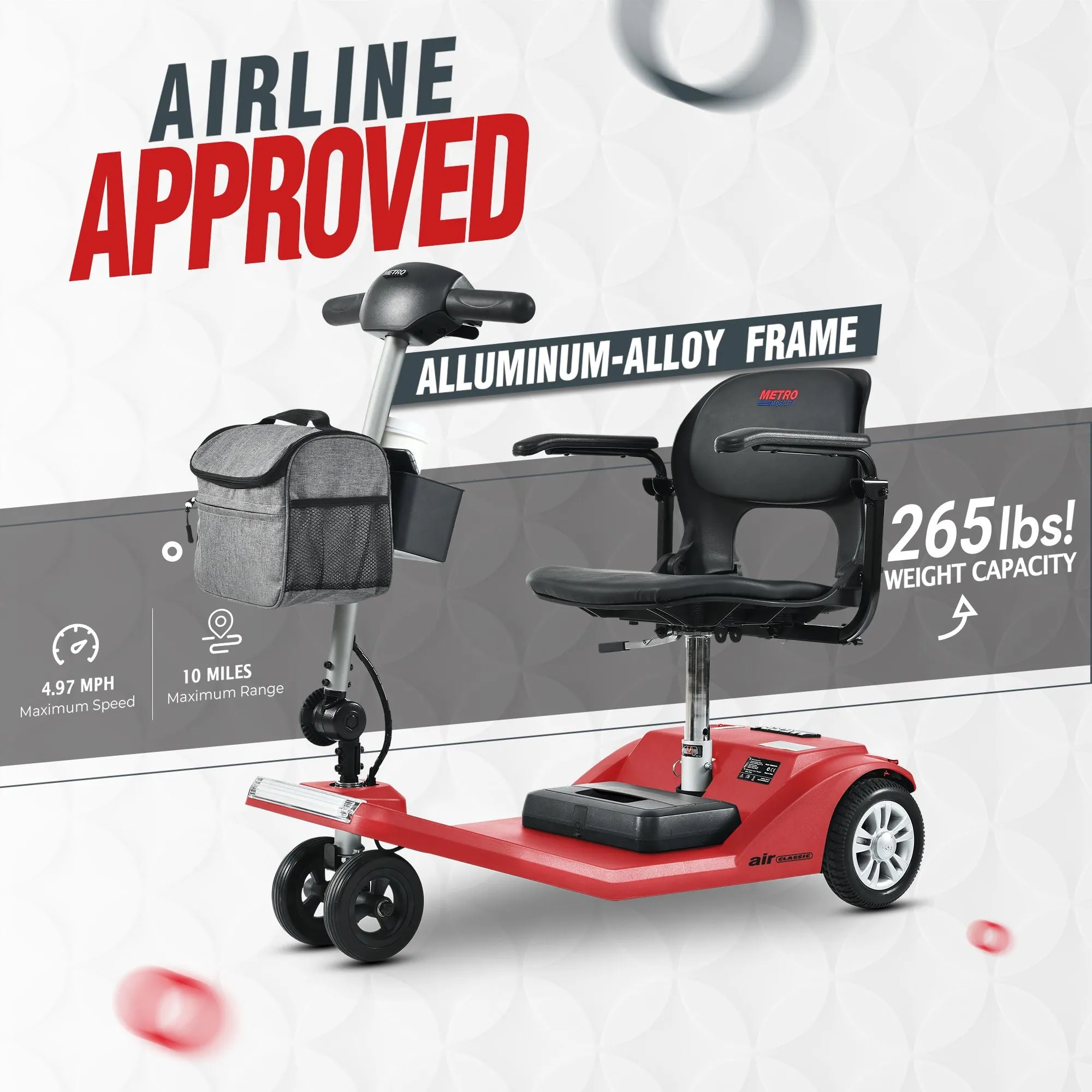 Metro Mobility Scooters, Super Lightweight Foldable Electric Mobility Scooter for Adults and Seniors, Aluminum Frame 33lbs Only Airline Approved with Detachable Lithium Battery