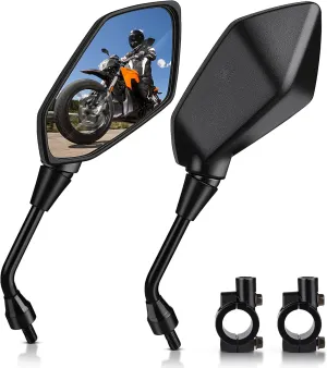 MICTUNING Mirror for Motorbike,Universal Side Mirror with 10mm Bolt 7/8 inches Handlebar Clamp Mirror,High Definition,Blast-resistant Handlebar Wing Foldable Mirrors, End Side Mirror (2 Pack)