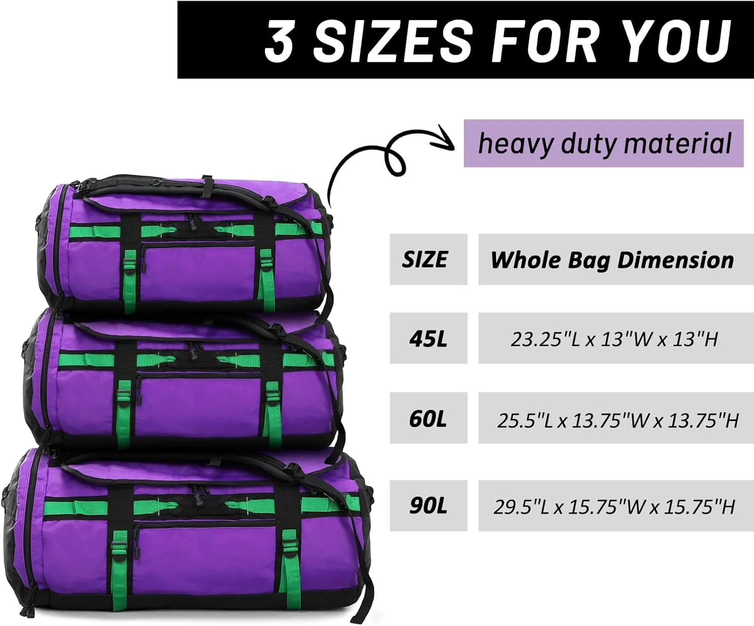 MIER Large Duffle Backpack Sports Gym Bag with Shoe Compartment, Heavy Duty and Water Resistant, Purple, 45L