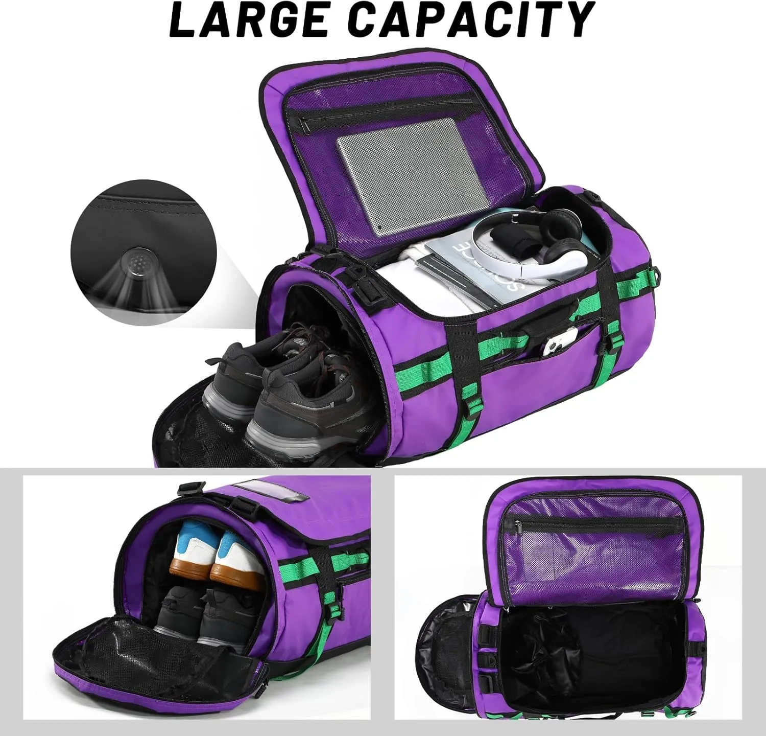MIER Large Duffle Backpack Sports Gym Bag with Shoe Compartment, Heavy Duty and Water Resistant, Purple, 45L