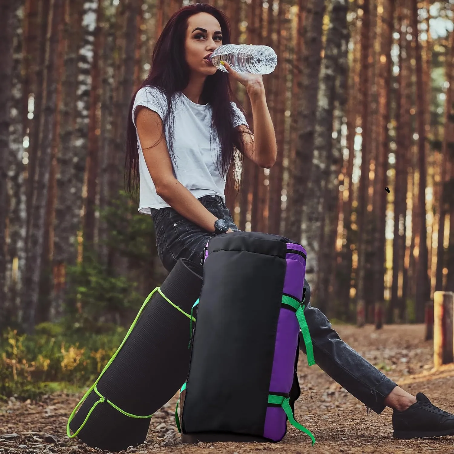 MIER Large Duffle Backpack Sports Gym Bag with Shoe Compartment, Heavy Duty and Water Resistant, Purple, 45L