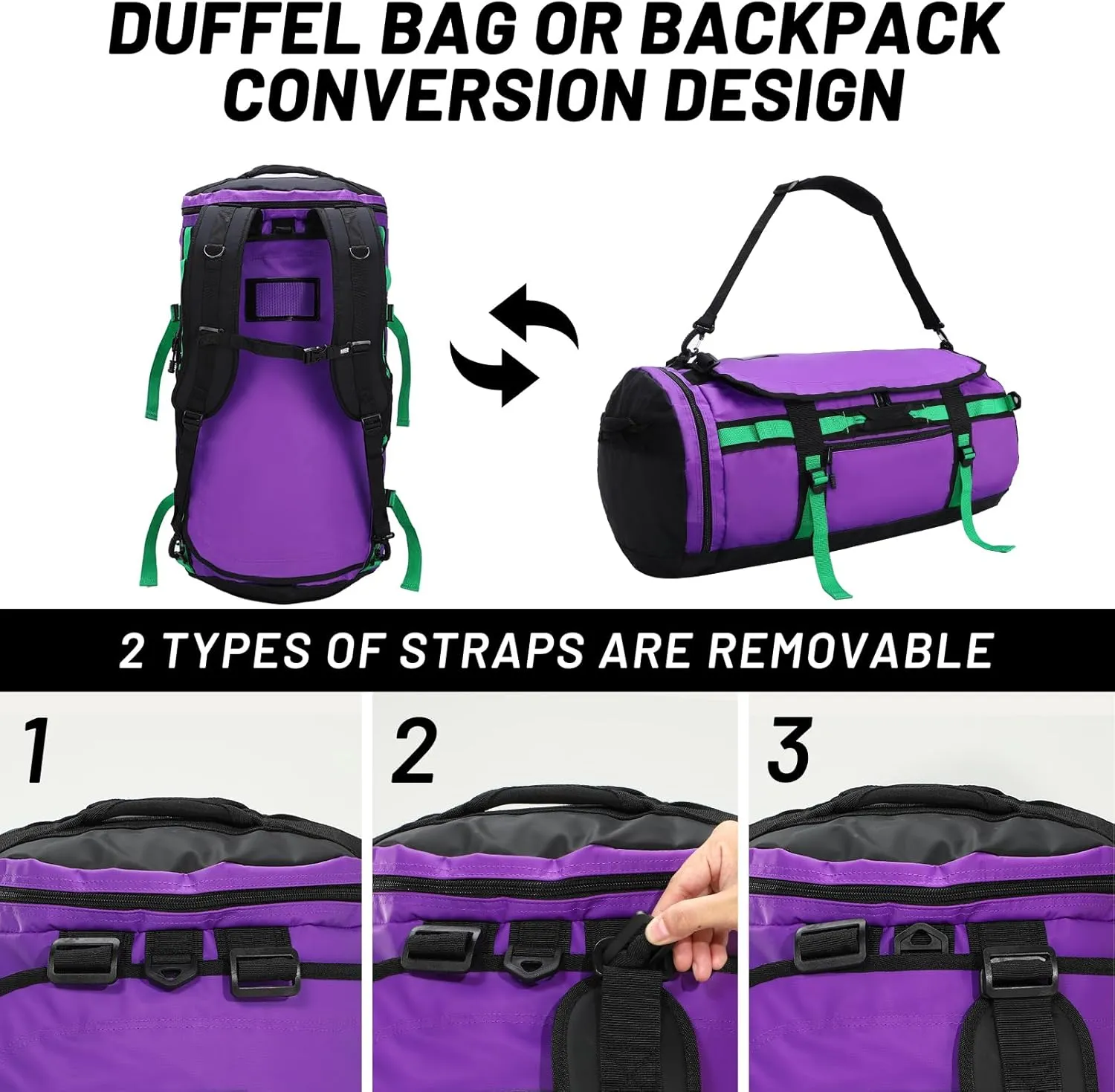 MIER Large Duffle Backpack Sports Gym Bag with Shoe Compartment, Heavy Duty and Water Resistant, Purple, 45L