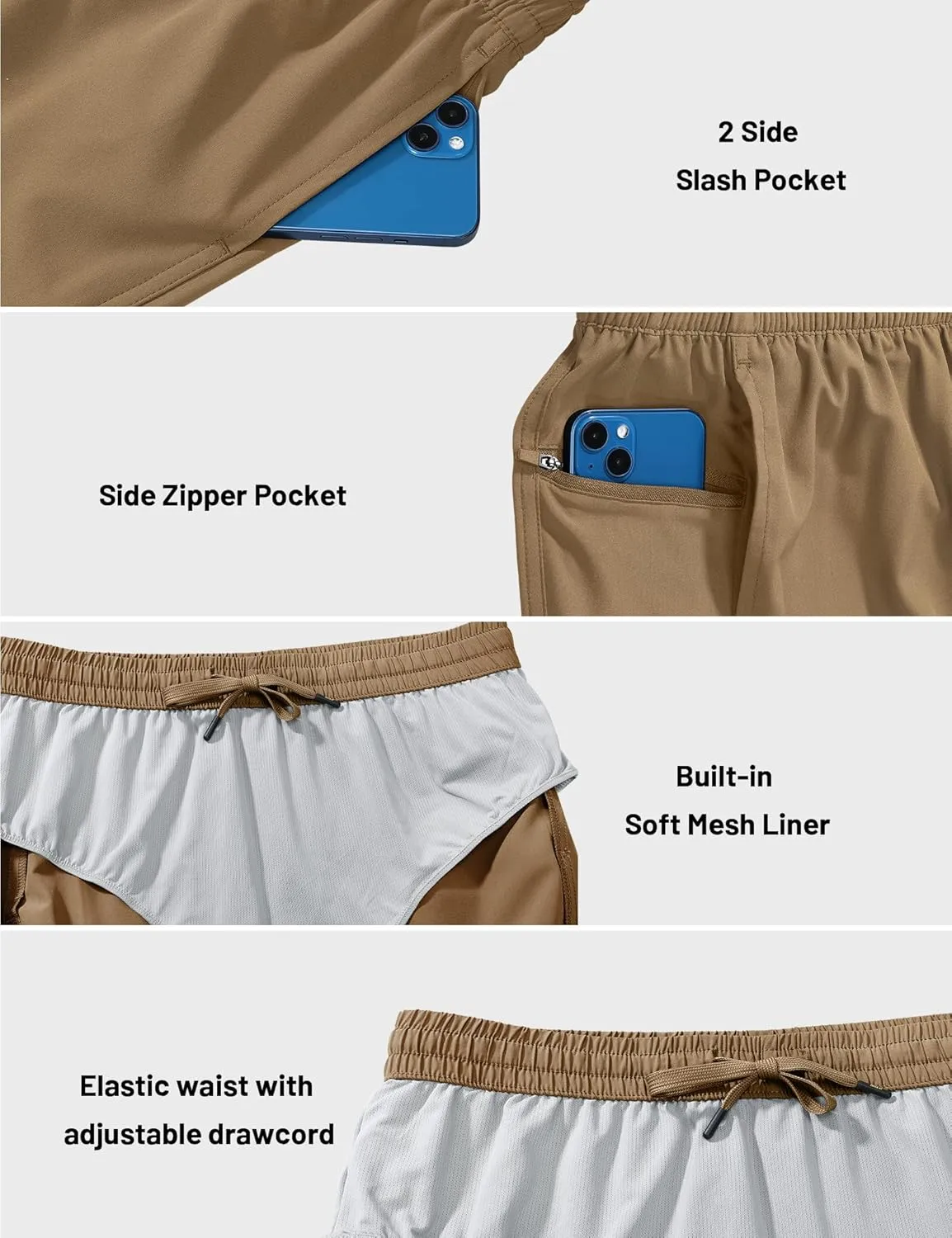 MIER Men's 3 Inch Athletic Running Shorts with Brief Liner Quick Dry Gym Active Workout Lined Shorts with Zipper Pocket