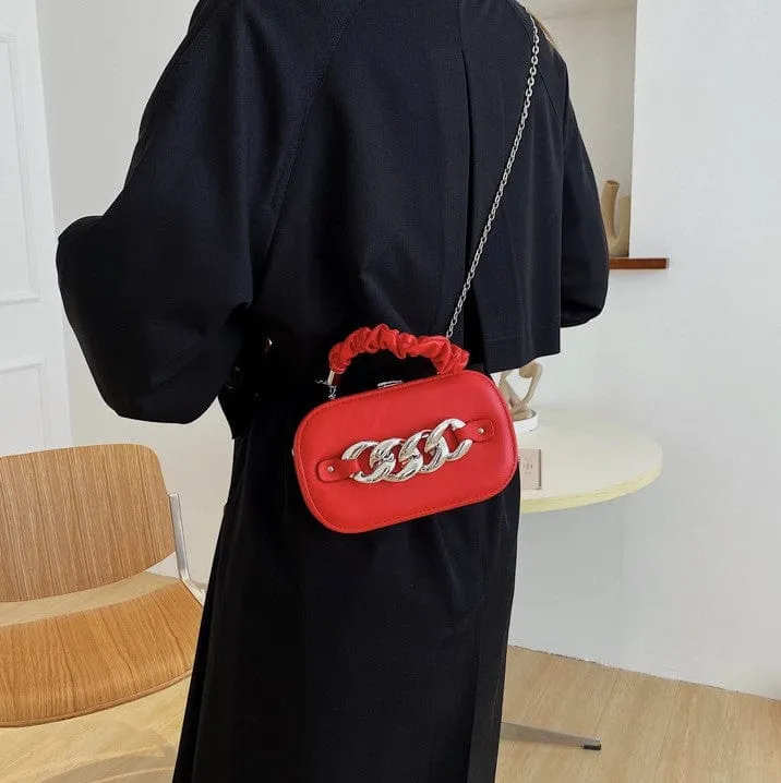 Mini Shoulder Messenger Bag with Silver Chain Links