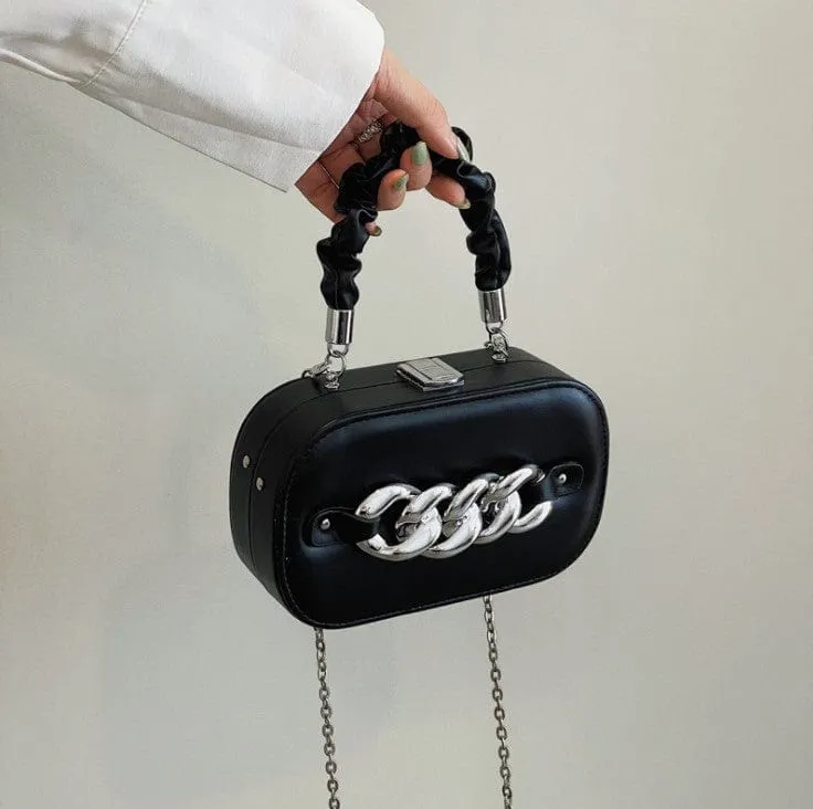 Mini Shoulder Messenger Bag with Silver Chain Links