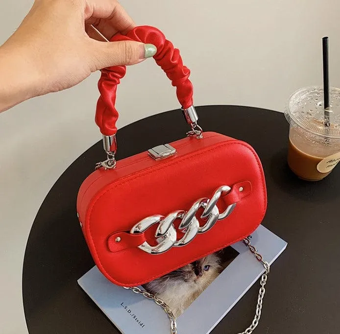 Mini Shoulder Messenger Bag with Silver Chain Links