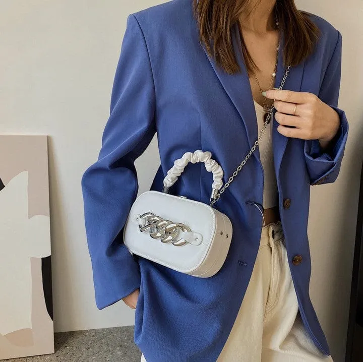 Mini Shoulder Messenger Bag with Silver Chain Links