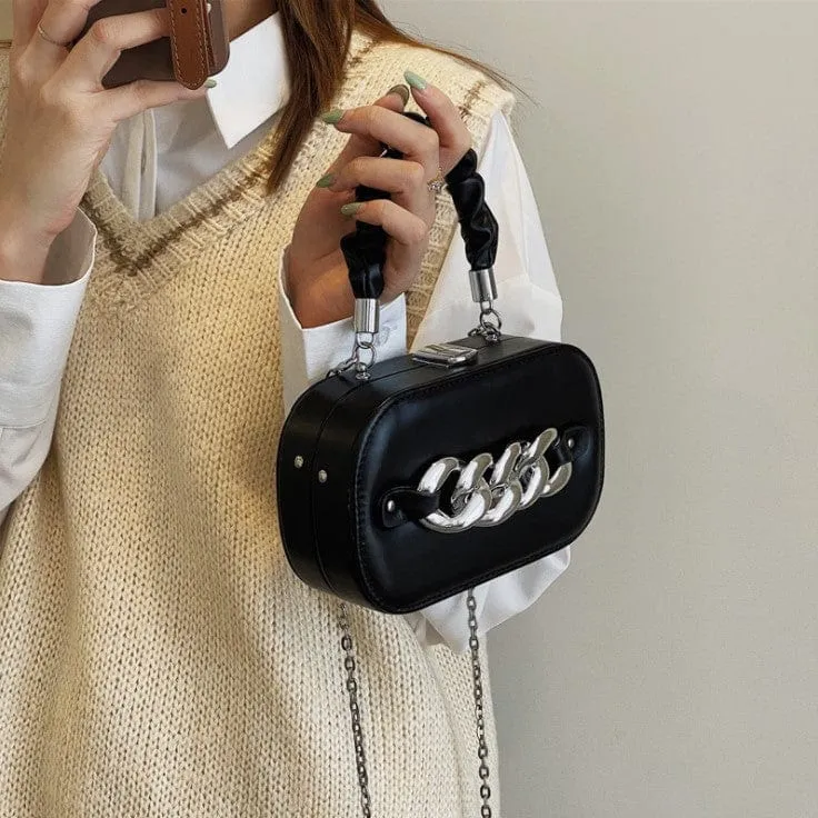 Mini Shoulder Messenger Bag with Silver Chain Links