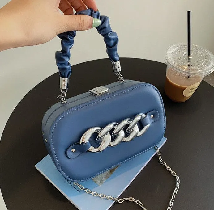 Mini Shoulder Messenger Bag with Silver Chain Links