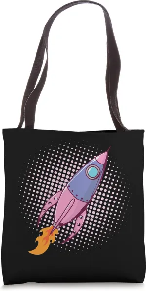 Missile Comic Space Ship Moon Rocket Tote Bag