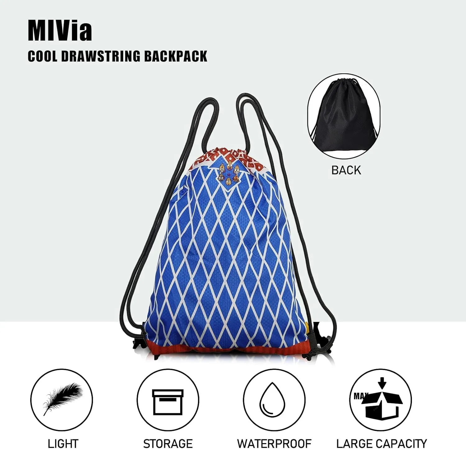 MIVia Anime Blue Gym Drawstring Bags (33.5 * 44cm) Drawstring Sackpack Cool geometry Sports Bag Canvas Drawstring Backpack Anime Dragon String Bag suitable for Gym Yoga Travel