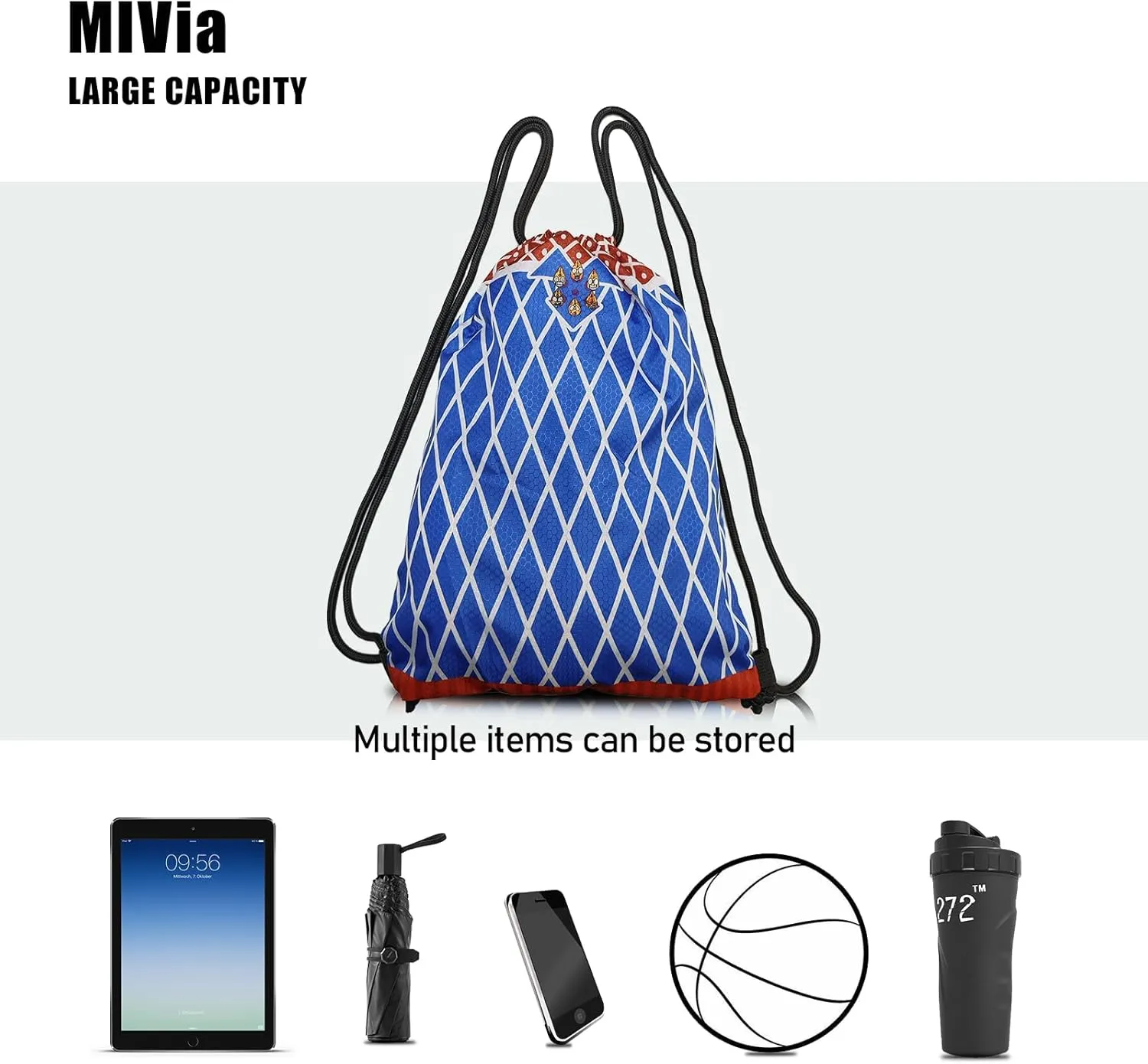MIVia Anime Blue Gym Drawstring Bags (33.5 * 44cm) Drawstring Sackpack Cool geometry Sports Bag Canvas Drawstring Backpack Anime Dragon String Bag suitable for Gym Yoga Travel