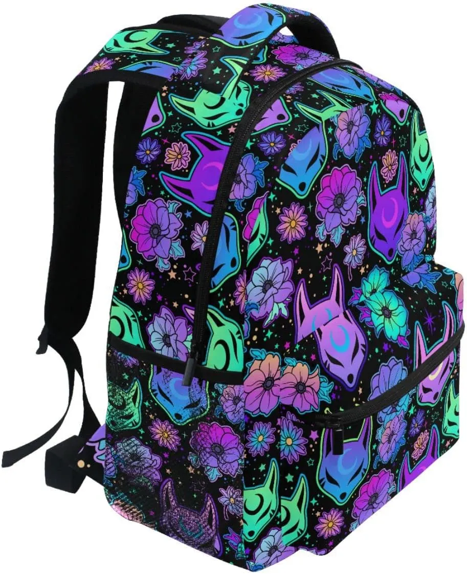 MNSRUU Student School Bag Magic Purple Fox Backpack for Girls Boys College Bookbag Laptop Rucksack Travel Backpack for Adult Teen Casual Daypack