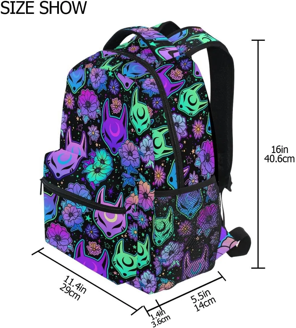 MNSRUU Student School Bag Magic Purple Fox Backpack for Girls Boys College Bookbag Laptop Rucksack Travel Backpack for Adult Teen Casual Daypack