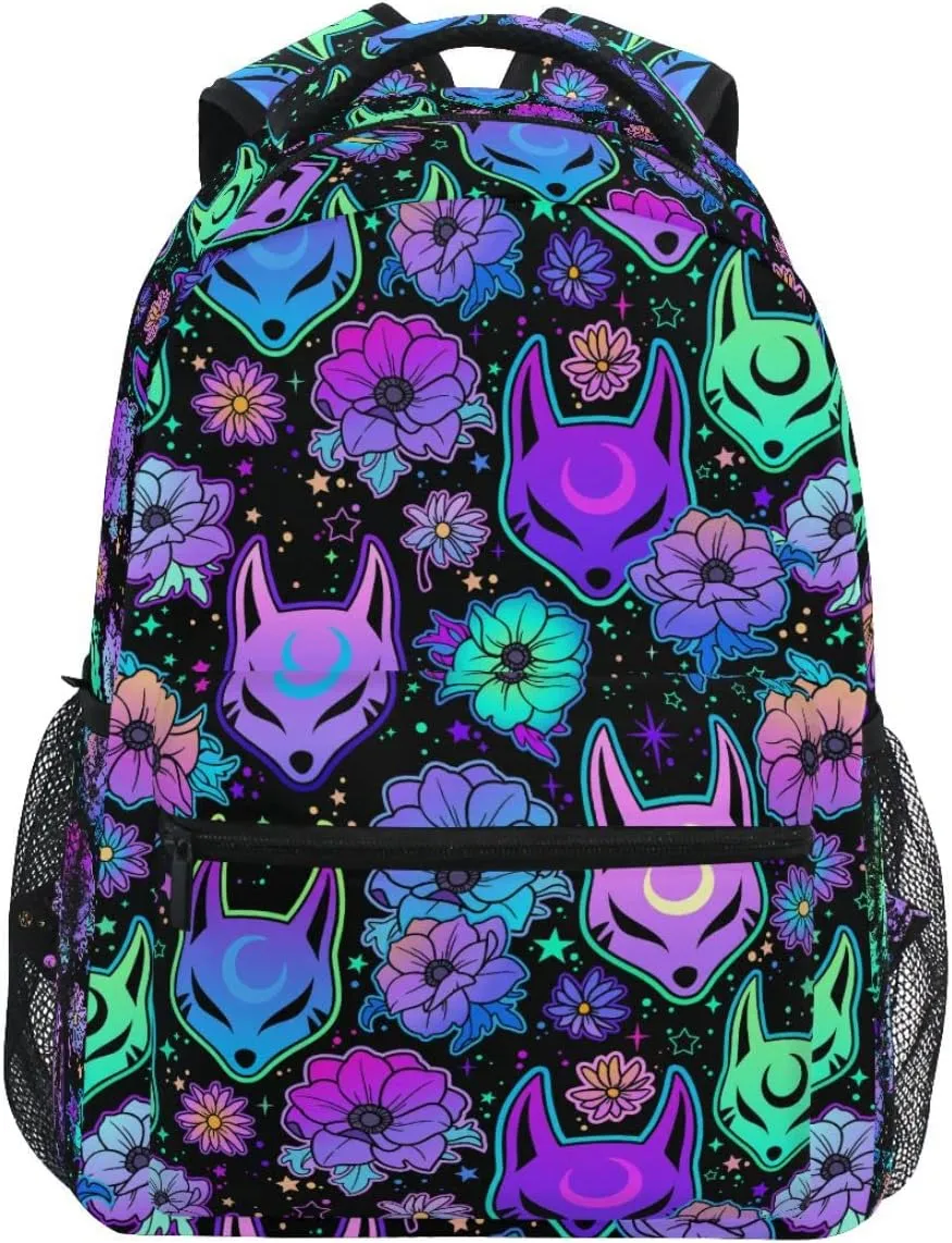 MNSRUU Student School Bag Magic Purple Fox Backpack for Girls Boys College Bookbag Laptop Rucksack Travel Backpack for Adult Teen Casual Daypack