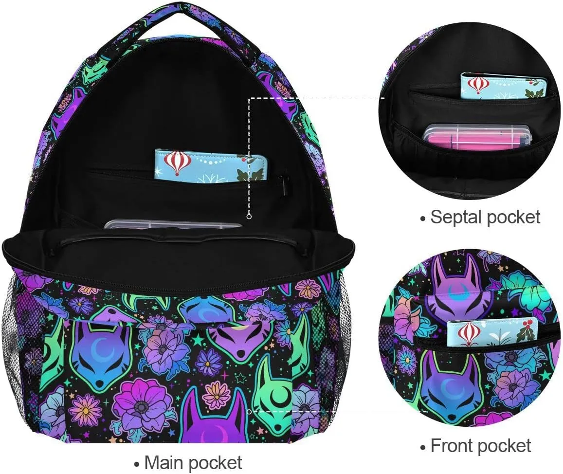 MNSRUU Student School Bag Magic Purple Fox Backpack for Girls Boys College Bookbag Laptop Rucksack Travel Backpack for Adult Teen Casual Daypack
