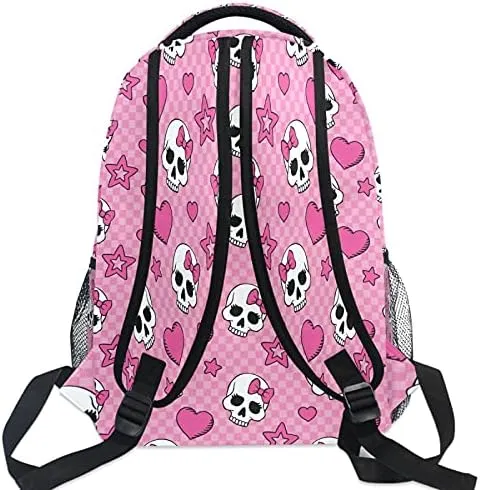 MNSRUU Student Travel School Backpack Pink Skull Girl College Laptop Backpacks Business iPad Tablet Computer Bookbags for Adult Teen One Size