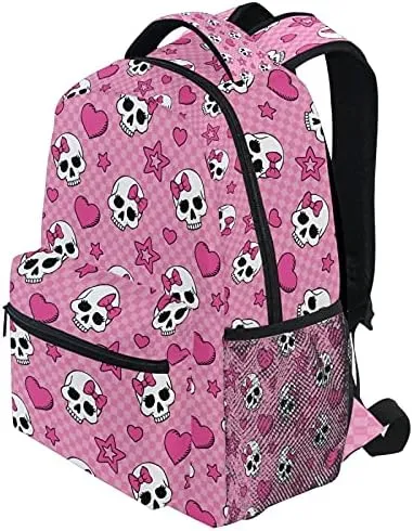 MNSRUU Student Travel School Backpack Pink Skull Girl College Laptop Backpacks Business iPad Tablet Computer Bookbags for Adult Teen One Size