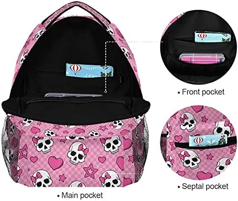MNSRUU Student Travel School Backpack Pink Skull Girl College Laptop Backpacks Business iPad Tablet Computer Bookbags for Adult Teen One Size