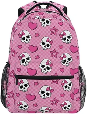 MNSRUU Student Travel School Backpack Pink Skull Girl College Laptop Backpacks Business iPad Tablet Computer Bookbags for Adult Teen One Size