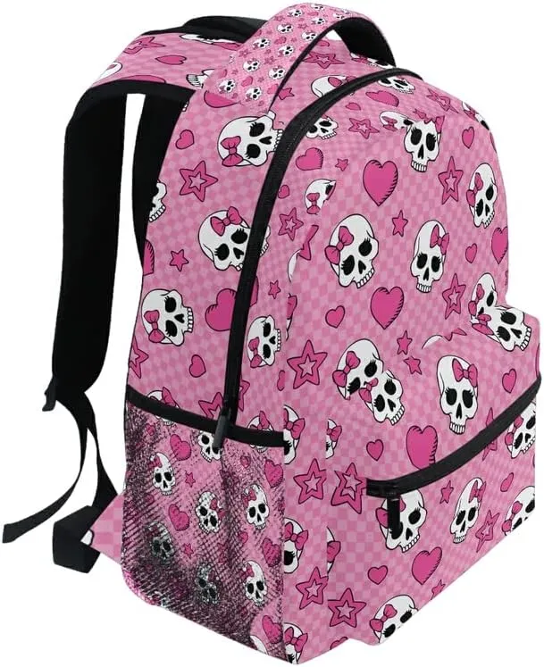 MNSRUU Student Travel School Backpack Pink Skull Girl College Laptop Backpacks Business iPad Tablet Computer Bookbags for Adult Teen One Size