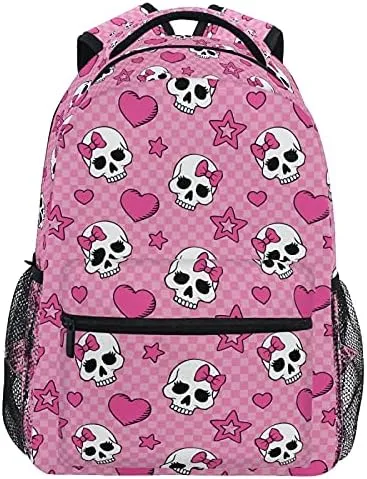 MNSRUU Student Travel School Backpack Pink Skull Girl College Laptop Backpacks Business iPad Tablet Computer Bookbags for Adult Teen One Size