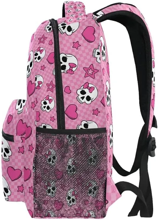 MNSRUU Student Travel School Backpack Pink Skull Girl College Laptop Backpacks Business iPad Tablet Computer Bookbags for Adult Teen One Size