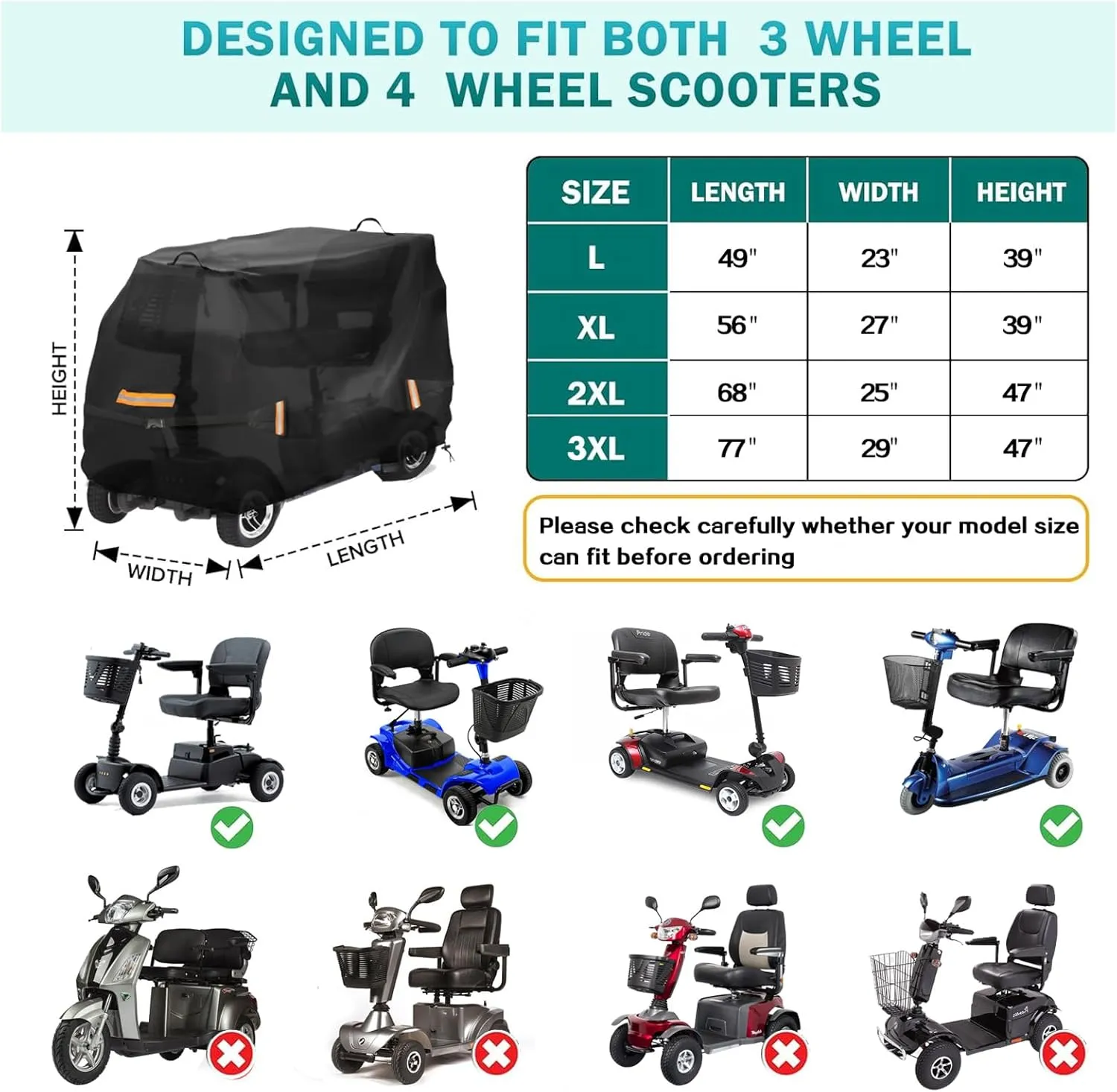 Mobility Scooter Cover, 600D Upgraded Mobility Scooter Storage Cover All-Weather Protection Electric Scooter Cover - 56" x 27" x 39"
